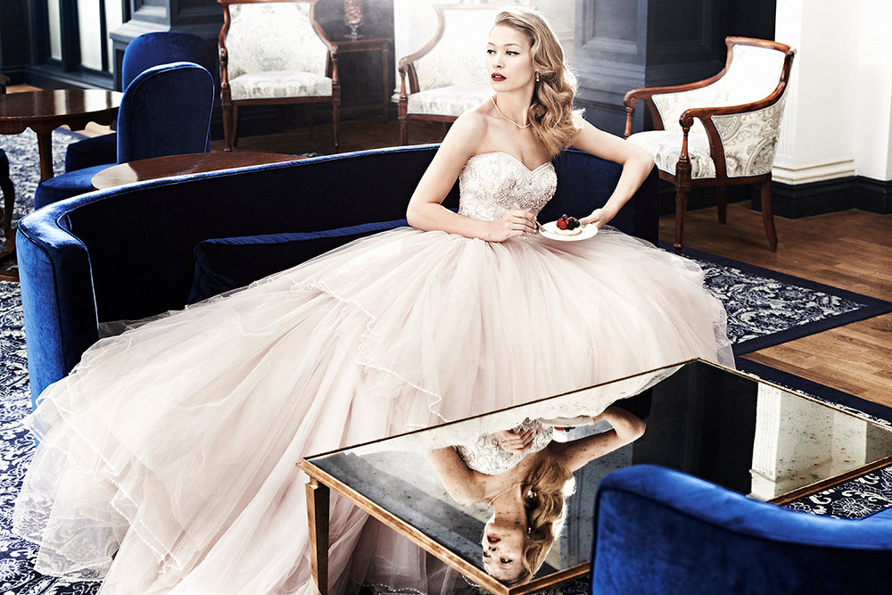 *NEW* Justin Alexander Ivory Tulle Strapless Ball Gown with Silver Beaded Bodice - #8847