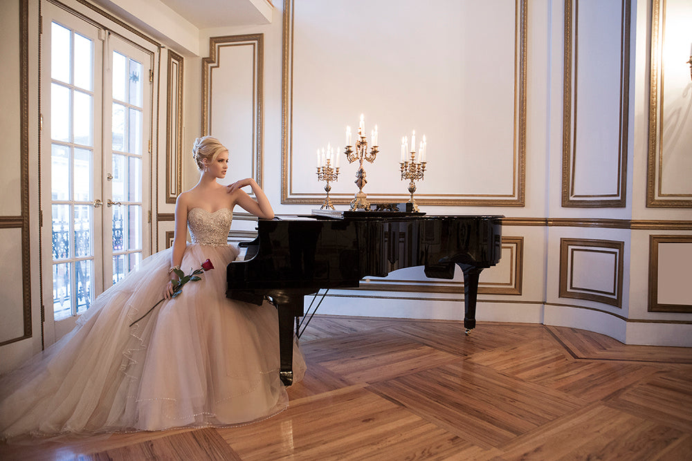 *NEW* Justin Alexander Ivory Tulle Strapless Ball Gown with Silver Beaded Bodice - #8847