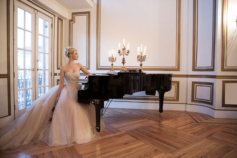 *NEW* Justin Alexander Ivory Tulle Strapless Ball Gown with Silver Beaded Bodice - #8847