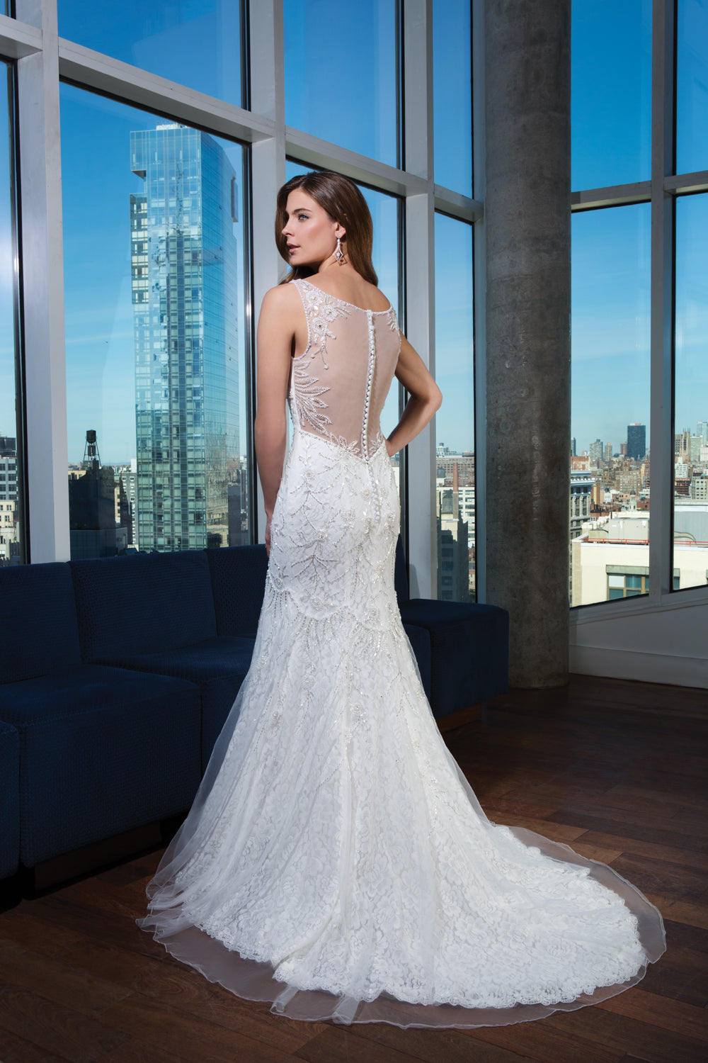 *NEW* Justin Alexander Signature V Neckline Beaded Soft Fit & Flair - #9745