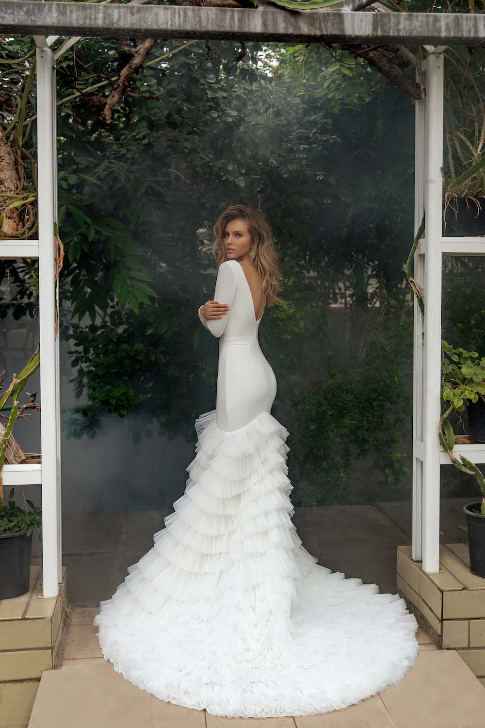 Made to Order #Bonita - Smooth Crepe Fit & Flair with Tulle Layered Skirt & Long Sleeves