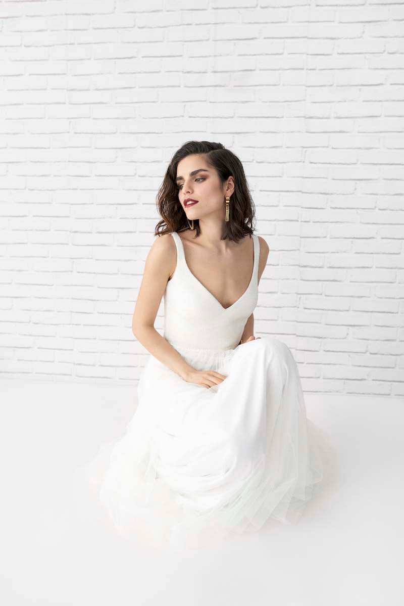 Rembo Styling Beaded Bodice with Silk Tulle Skirt Wedding Dress -  #Twinkle Twinkle