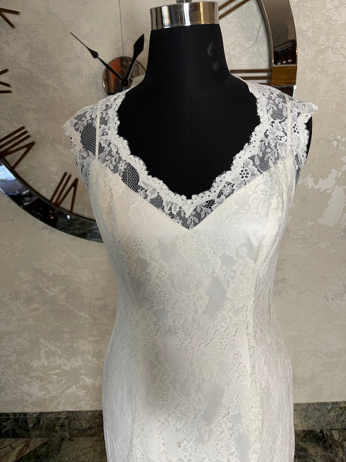 Dress with Lace Overlay, A 2-in-1 design. V neckline Bridal Dress - #6101