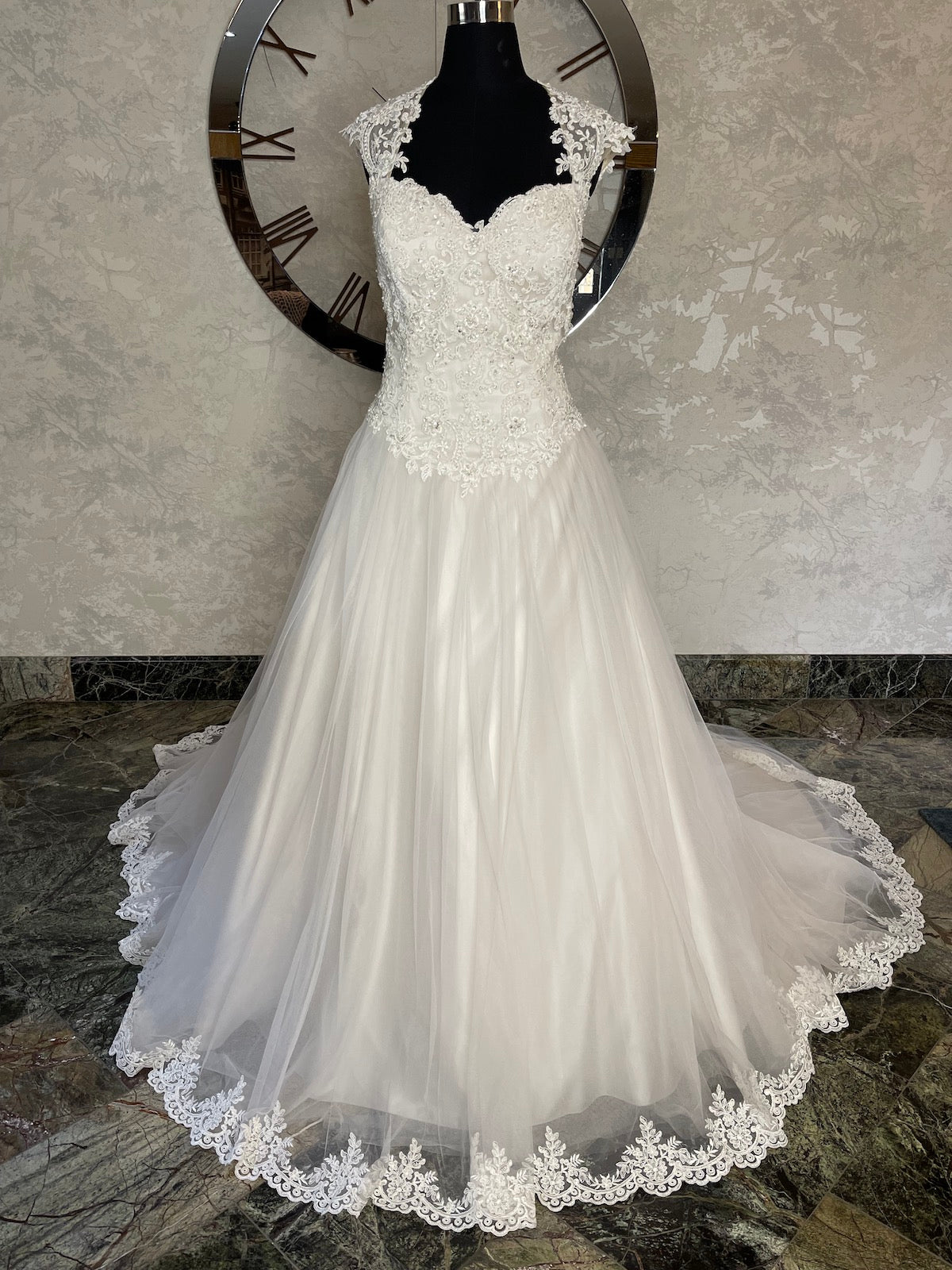 Plus Size Tulle Ball Gown with Lace Bodice and Hem with Illusion Back -  #3982