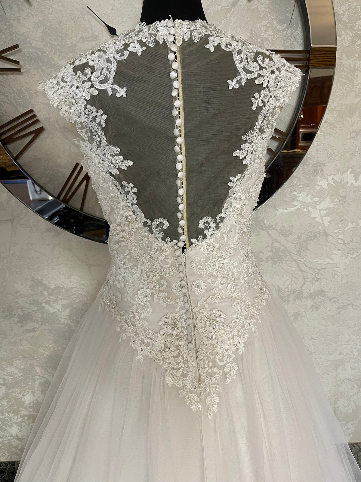Plus Size Tulle Ball Gown with Lace Bodice and Hem with Illusion Back -  #3982