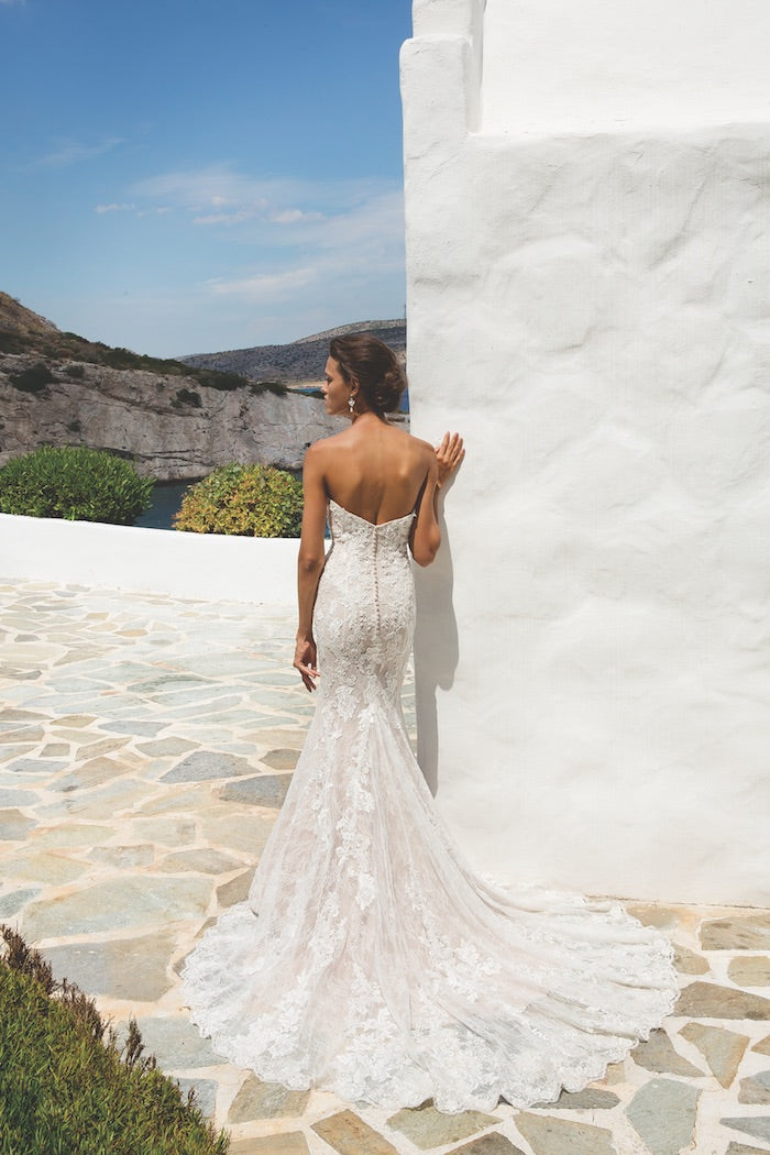 *NEW* Justin Alexander Strapless Lace Mermaid Dress with Comfortable Stretch Jersey Lining- #8920