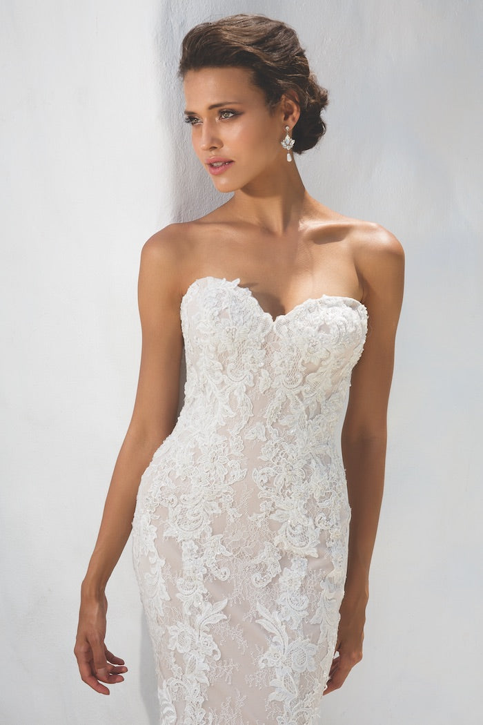 *NEW* Justin Alexander Strapless Lace Mermaid Dress with Comfortable Stretch Jersey Lining- #8920