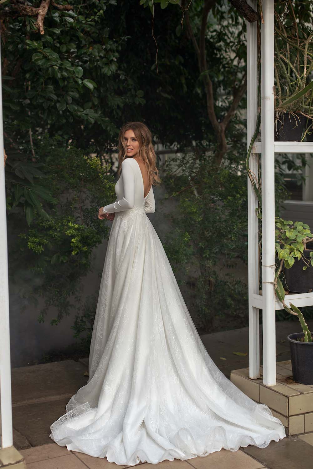 Made To Order #Vitalina - Modern Traditional Lace Edged Crepe Bodice with Lace Skirt Bridal Gown